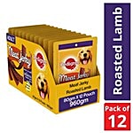 Pedigree Meat Jerky - For Adult Dogs, Roasted Lamb Flavour 60 g Pouch (Pack of 12)