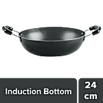 Nirlon Induction Base Non-Stick Deep Kadai - 24.5 cm, Black 1 pc