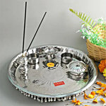 Hazel Gungroo Puja Steel Thali - S5, Silver 1 pc