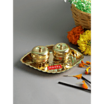 Hazel Shank Karma Brass Puja Thali - Golden 2 pcs 
