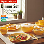 Signoraware Dinner Set - Plastic, Plain, Yellow 32 pcs