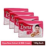 Dyna Premium Beauty Rose Extract & Milk Cream Bath Soap, Made from 100% Vegetable Oils 100 g Pack of 4