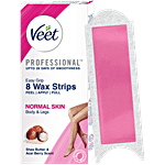 Veet Ready To Use Wax Strips For Normal Skin - Up To 28 days Of Smoothness 8 pcs (Get 2 Post Finish Wipes)