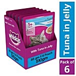 Whiskas Wet Cat Food - Tuna In Jelly, For Adult Cats, +1 Year 85 g Pouch (Pack of 6)
