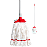 Liao Clip & Fit Cotton Floor Mop/Wet Mop With Metal Stick, Red 1 pc