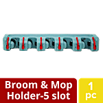 Liao Broom & Mop Holder - Plastic, 5 Slots, Grey & Red, Z130008 1 pc