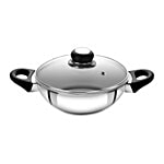 Anjali Induction Base Steel Kadai With Glass Lid - 20 cm, Fiesta 1 pc