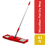 Liao Dry Floor Mop - Microfibre, Expandable, Flat, With 4.1 Feet Steel Stick, 360 Degree Movement, Detachable Rod, Red, A130064R 1 pc