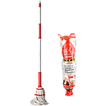Liao Twist Cotton Floor Mop With Steel Stick - A130019, For Cleaning, 30X9X124 cm, White & Red 1 pc