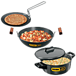 Hawkins Futura Hard Anodised Cookware Set - Black, ASET4, Tava 22 cm + Cook N Serve Bowl With Lid + Kadhai 3 pcs (Cook N Serve Bowl 2 l With Lid + Kadhai 1.5 l)