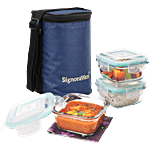 Signoraware Director High Borosilicate Bakeware Safe Glass Lunch Box Set With Bag - Clear 320 ml (Set of 3)