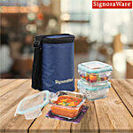 Signoraware Director High Borosilicate Bakeware Safe Glass Lunch Box Set With Bag - Clear 320 ml (Set of 3)