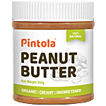 Pintola Organic Peanut Butter - Creamy, Unsweetened, 100% Natural 350 g 