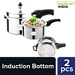 Srushti Gold Combo Outer Lid Induction Base Aluminum Pressure Cooker With Common Lid 2 pcs (3 L + 2 L)
