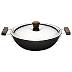 Wonderchef Induction Kadhai Wok - With Lid, Hard Anodized, Ebony 24 cm