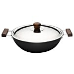 Wonderchef Induction Kadhai Wok - With Lid, Hard Anodized, Ebony 28 cm