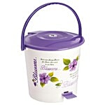 Cello Plastic Pedal Dustbin / Garbage Bin - With Big Handle, Blossom, White & Violet 15 L