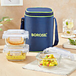 Borosil Glass Lunch Box - Microwave Safe Office Tiffin, ICY22SD3320 320 ml (Set of 3)