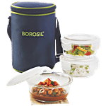 Borosil Glass Lunch Box - Microwave Safe Office Tiffin, ICY22RD3400 400 ml (Set of 3)