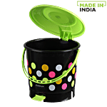 Ratan Plastic Dustbin/Garbage Bin - Green With Polka Dots, Bon Bon, 12081P-M-B 6.7 L