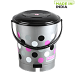 Ratan Plastic Dustbin/Garbage Bin - Grey With Black, Polka Dots, Bon Bon, 12081P-M-B 11.7 L