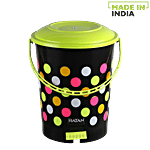 Ratan Plastic Dustbin/Garbage Bin - Green With Black, Polka Dots, Bon Bon, 12081P-M-B 11.7 L