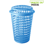 Ratan Plastic Laundry/Clothes Basket - With Lid, Blue, 12131-B 58.4 L