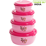 Mastercook Round Plastic Container - With Lid, Pink 4 pcs