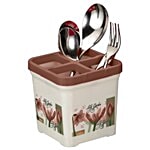 Ratan Cutlery Holder/Stand - Square, Brown, Jio 1 pc