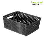 Ratan Multi Utility Plastic Basket - Medium, Black, Royal 1 pc