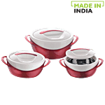 Pinnacle Casserole For Roti/Chapati - Red, Panache 3 pcs (600 ml + 1.2 L + 2.5 L)