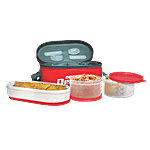 Milton Double Decker Plastic Lunch/Tiffin Box With Containers & Cover - Red 5 pcs