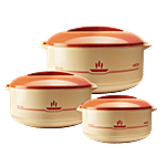 Milton Plastic Insulated Jr Casserole For Roti/Chapati Gift Set - Light Brown, Buffet 3 pcs (420 ml + 820 ml + 1.55 L)