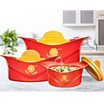 Milton Plastic Insulated Jr. Casserole For Roti/Chapati - Gift Set, Red, Regalia 3 pcs (500 ml + 1 L + 1.5 L)