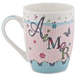 Rslee Chai / Coffee/ Tea-Milk Mug - Aimer Pink & White Stripes, with Butterflies, Print 275 ml