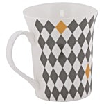 Rslee Chai / Coffee/ Tea-Milk Mug - Grey & Yellow Diamond Print 350 ml