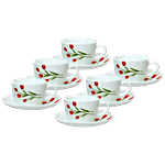 LaOpala Chai/Opalware Cup & Saucer Set - Princess, Radiant Curves 150 ml (Set of 6)