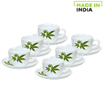 LaOpala Chai/Opalware Cup & Saucer Set - Princess, Trinity Green 150 ml (Set of 6)