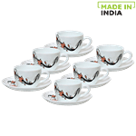 LaOpala Chai/Opalware Cup & Saucer Set - Princess, Scarlet Blooms 150 ml (Set of 6)