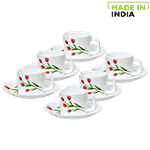 LaOpala Chai/Opalware Coffee Cup & Saucer Set - Regular, Radiant Curves 120 ml (Set of 6)