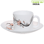LaOpala Chai/Opalware Coffee Cup & Saucer Set - Regular, Scarlet Blooms 120 ml (Set of 6)