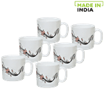 LaOpala Chai/Opalware Cup Set - Regular, Scarlet Blooms 120 ml (Set of 6)