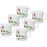 LaOpala Opalware Chai/Tea Cup Set - Radiant Curves, High Quality 180 ml (Set of 6)