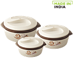Nayasa Floriana Insulated Casserole For Roti/Chapati - Brown 3 pcs (1 L + 1.5 L + 2 L)