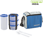 Nayasa Nebula Plastic Lunch Box With Glass - Blue 4 pcs