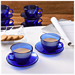 Iveo  Glass Fame Coffee Cup & Saucer Set - Blue 235 ml (Set of 6)
