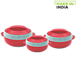 Princeware Solar Food Casserole For Roti/Chapati With Handle & Plastic Insulation - Pink L7123-3PL 3 pcs (600 ml + 1 L + 1.5 L)