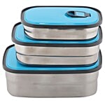 Homio Stainless Steel Lunch Box/ Tiffin Set - Rectangular, Blue, BB 571 1 3 pcs