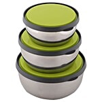 Homio Stainless Steel Food Container/ Tiffin Box- Green, Circular, BB 572 3 3 Pcs.