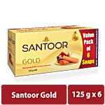 Santoor Gold Bathing Bar Soap with Kashmiri Saffron & Sandal 125 g (Pack of 6)